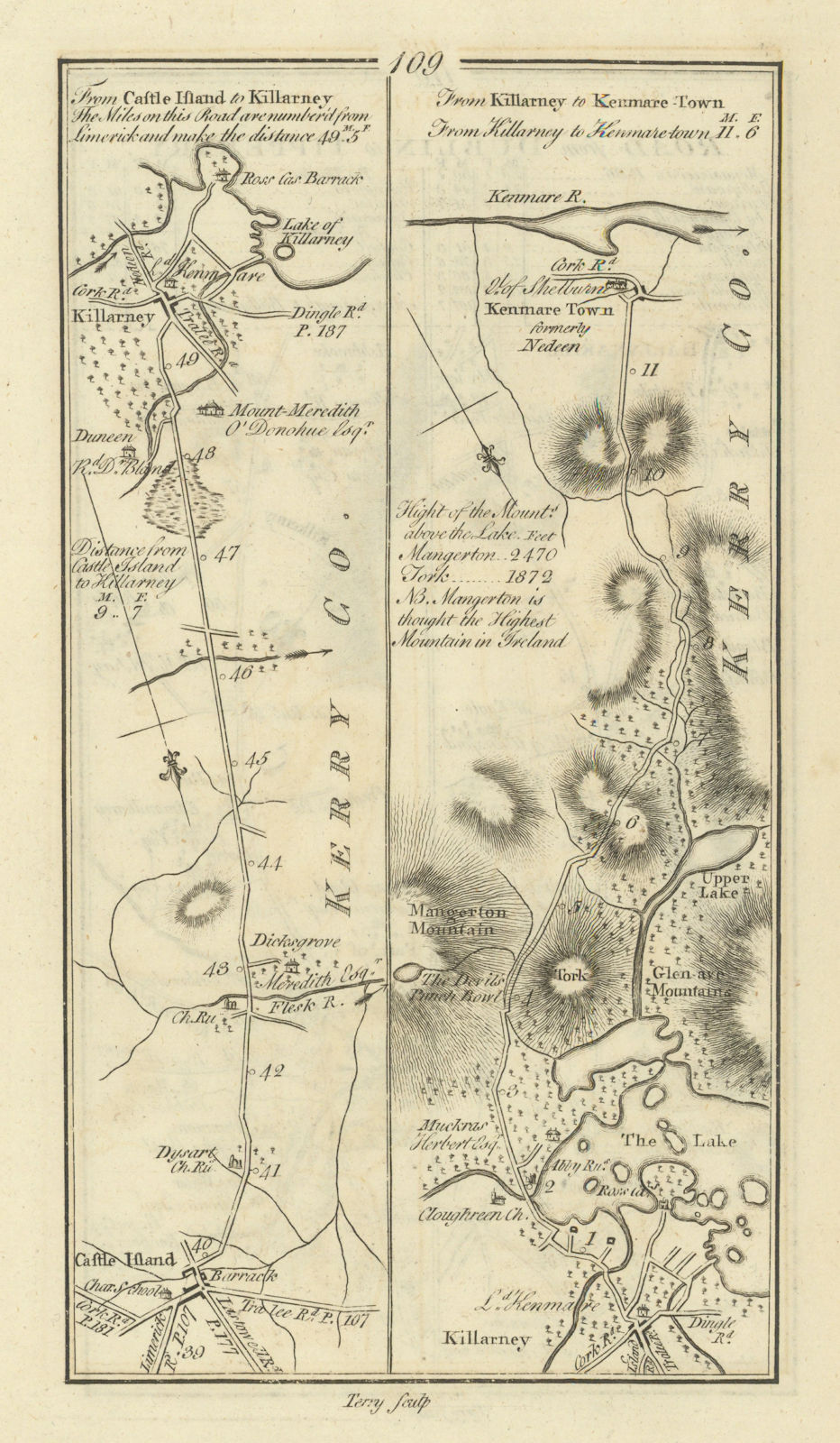 Associate Product #109 Castleisland to Killarney & Kenmare Town. Kerry. TAYLOR/SKINNER 1778 map