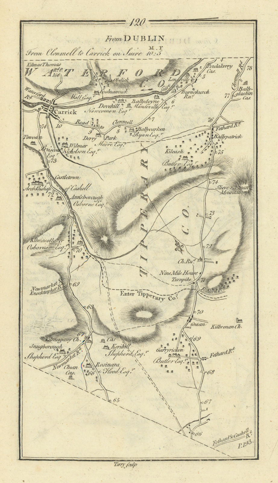 #120 From Dublin. Clonmell to Carrick-on-Suir. Killamery TAYLOR/SKINNER 1778 map
