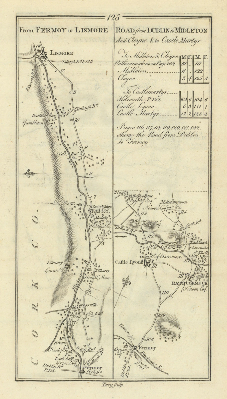 Associate Product #125 Fermoy to Lismore, Rathcormac & Castlelyons. Cork. TAYLOR/SKINNER 1778 map