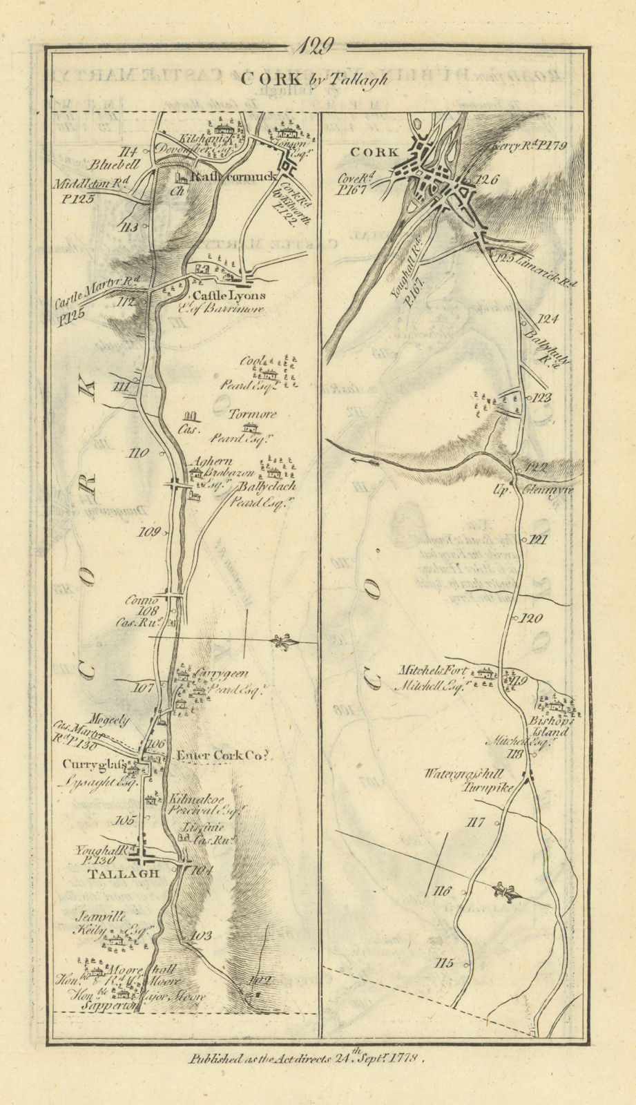 Associate Product #129 Cork by Tallagh. Rathcormac Castlelyons Tallow. TAYLOR/SKINNER 1778 map