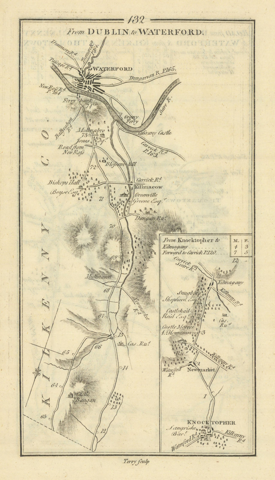 #132 Dublin to Waterford. Kilmacow Newmarket Knocktopher TAYLOR/SKINNER 1778 map