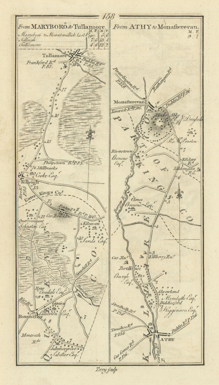 Associate Product #158 Maryboro to Tullamore. Athy to Monasterevin. TAYLOR/SKINNER 1778 old map