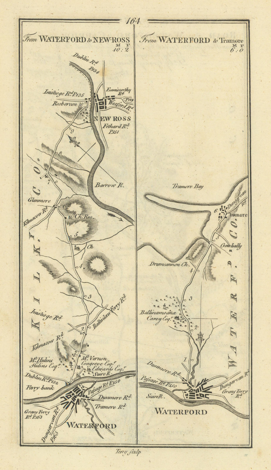 Associate Product #164 From Waterford to New Ross & Tramore. Wexford. TAYLOR/SKINNER 1778 map