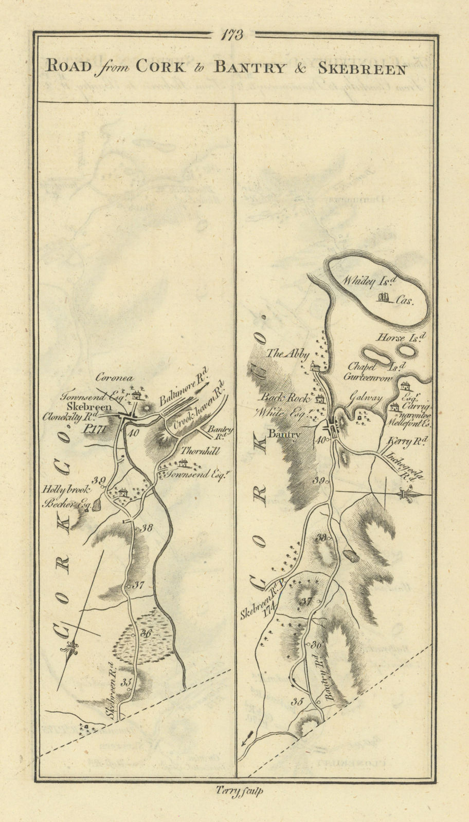 Associate Product #173 Road from Cork to Bantry & Skebreen. Skibbereen. TAYLOR/SKINNER 1778 map