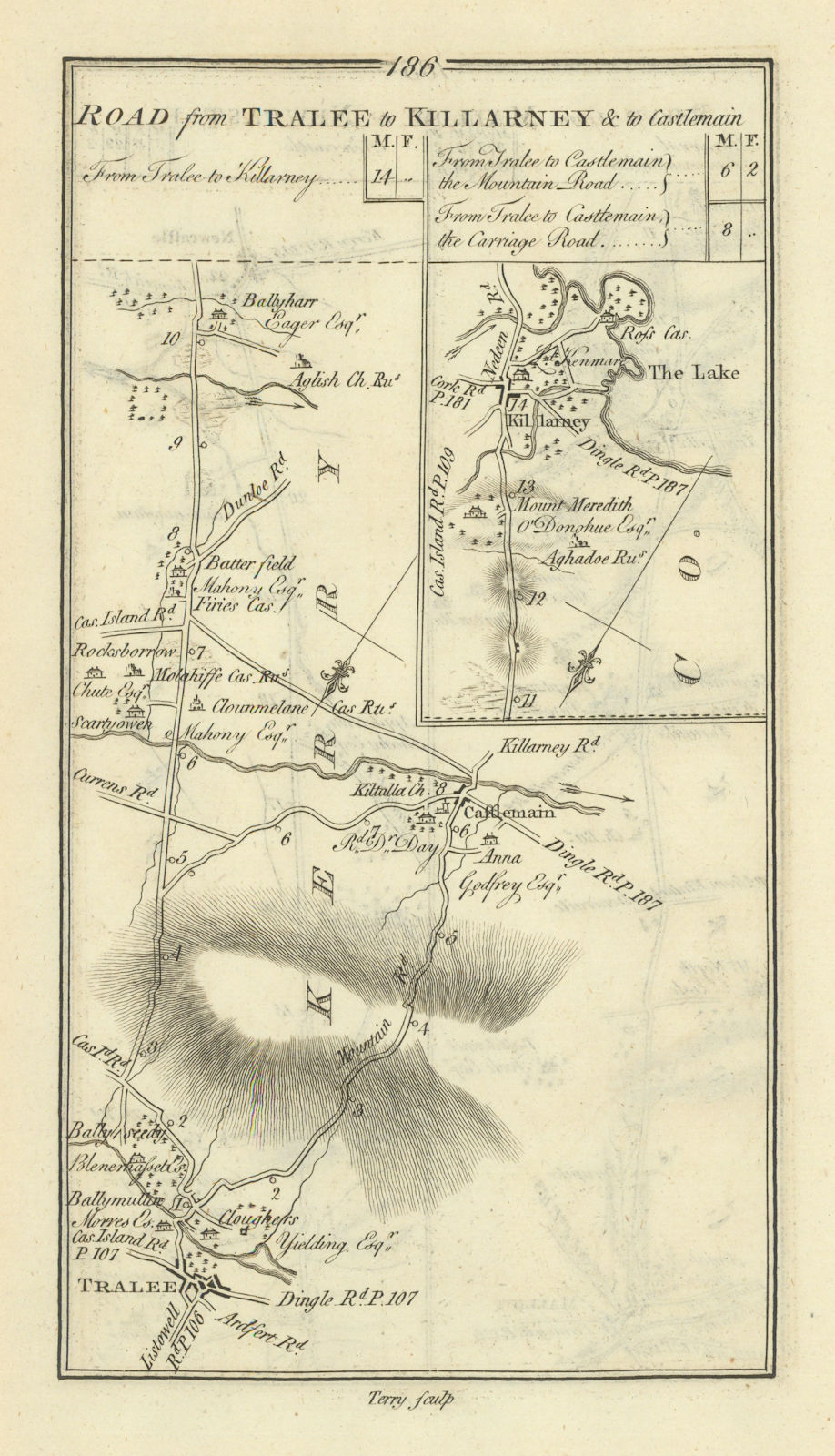Associate Product #186 Tralee to Killarney & Castlemaine. Kerry. TAYLOR/SKINNER 1778 old map