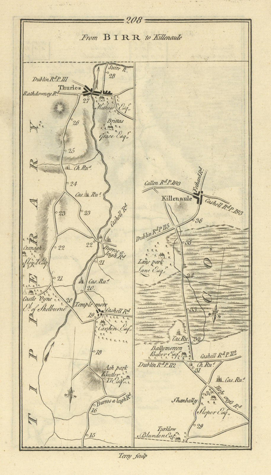 Associate Product #208 From Birr to Killenaule. Thurles Tipperary. TAYLOR/SKINNER 1778 old map