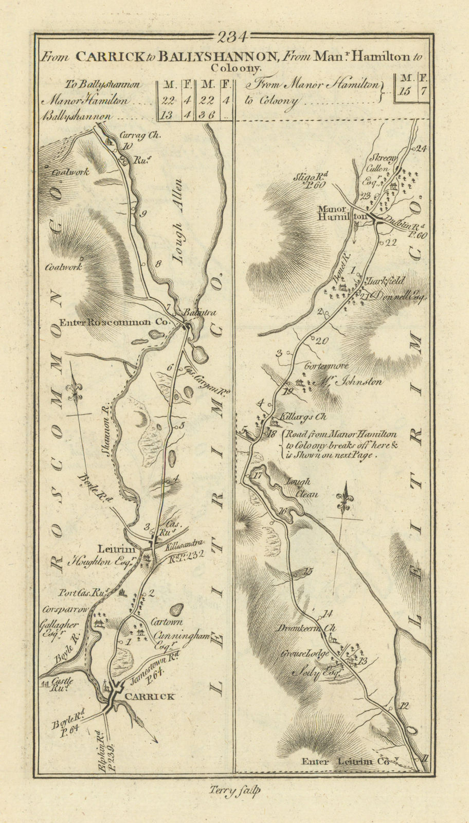 Associate Product #234 Carrick to Ballyshannon. Manorhamilton to Coloony. TAYLOR/SKINNER 1778 map