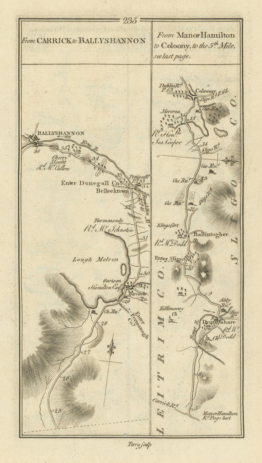 #235 Ballyshannon Collooney Belleek Dromahair. TAYLOR/SKINNER 1778 old map