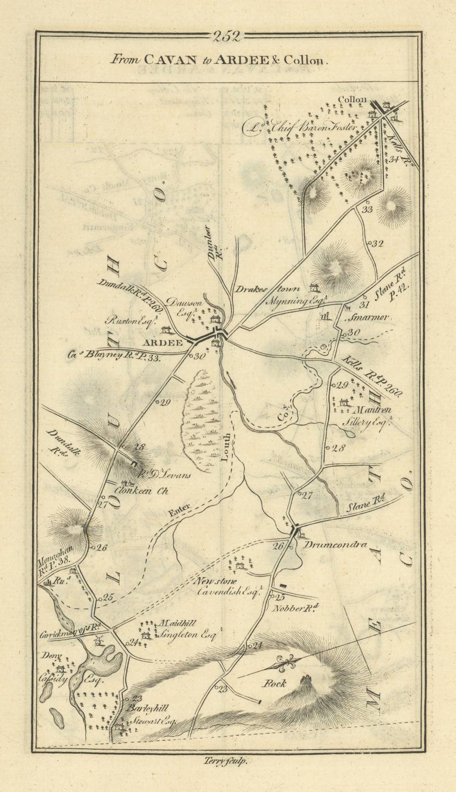 #252 From Cavan to Ardee & Collon. Louth. TAYLOR/SKINNER 1778 old antique map