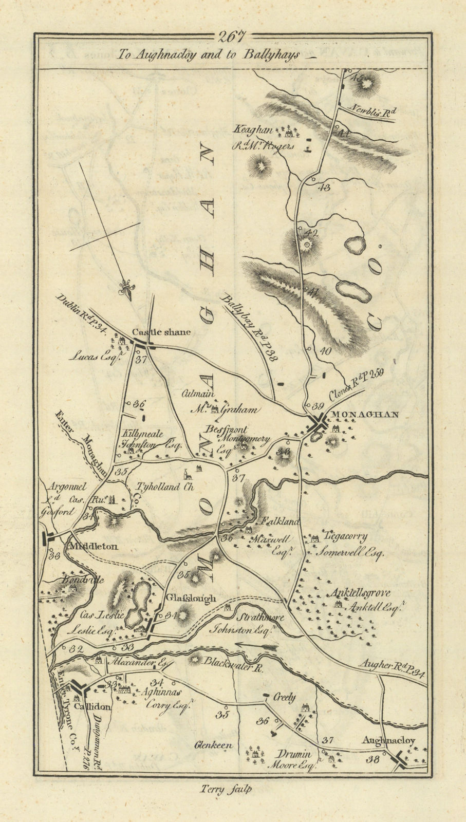 Associate Product #267 to Aughnacloy & Ballyhays. Monaghan Caledon. TAYLOR/SKINNER 1778 old map