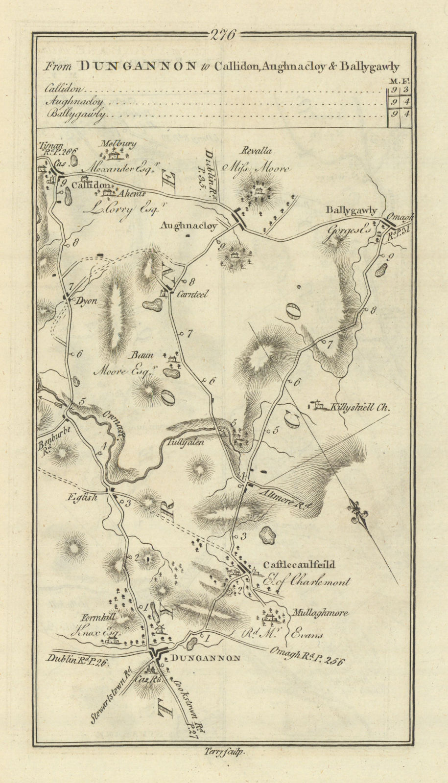 Associate Product #276 Dungannon to Caledon, Aughnacloy & Ballygawley. TAYLOR/SKINNER 1778 map