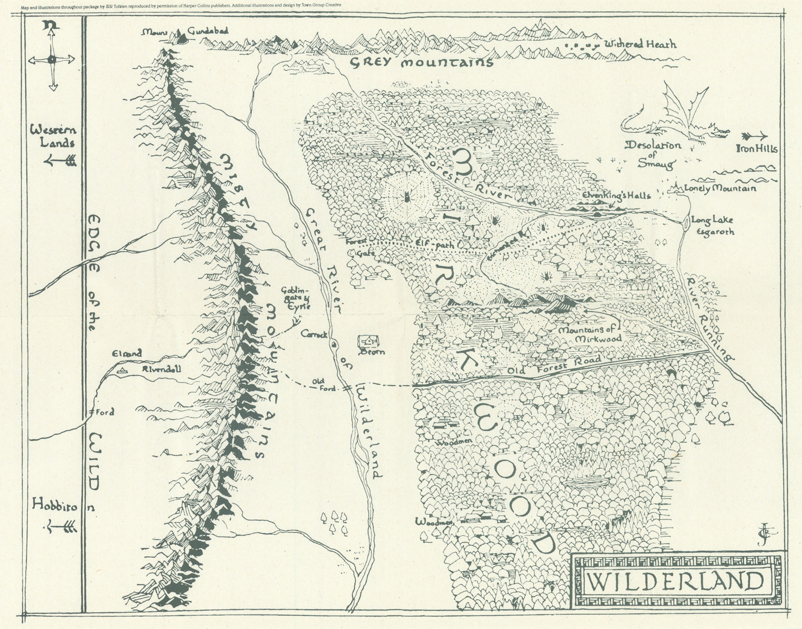 Wilderland or Rhovanion. The Hobbit. Middle-earth. 26x33cm. TOLKIEN 1998 map