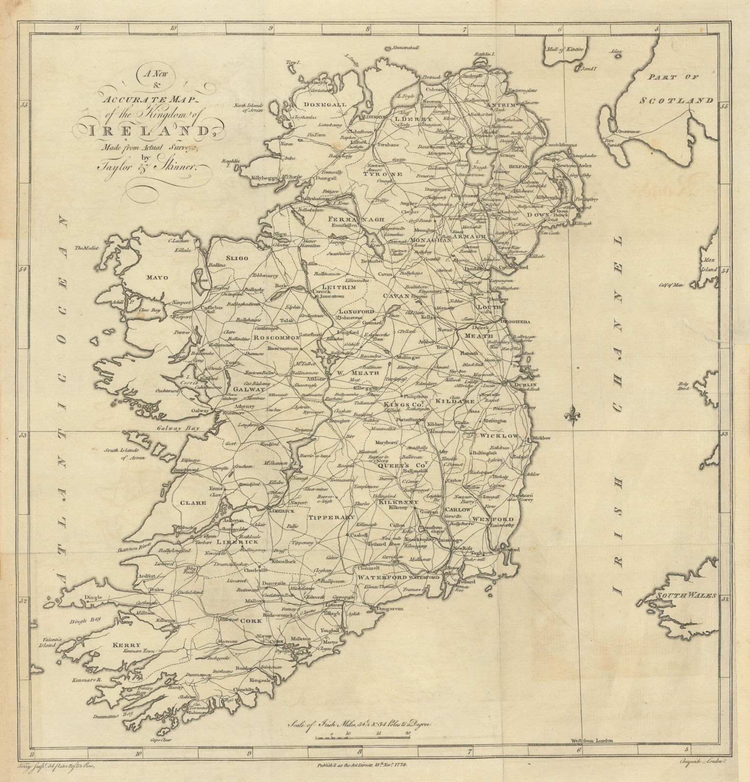 A New & Accurate Map of the Kingdom of Ireland, by Taylor & Skinner 1778