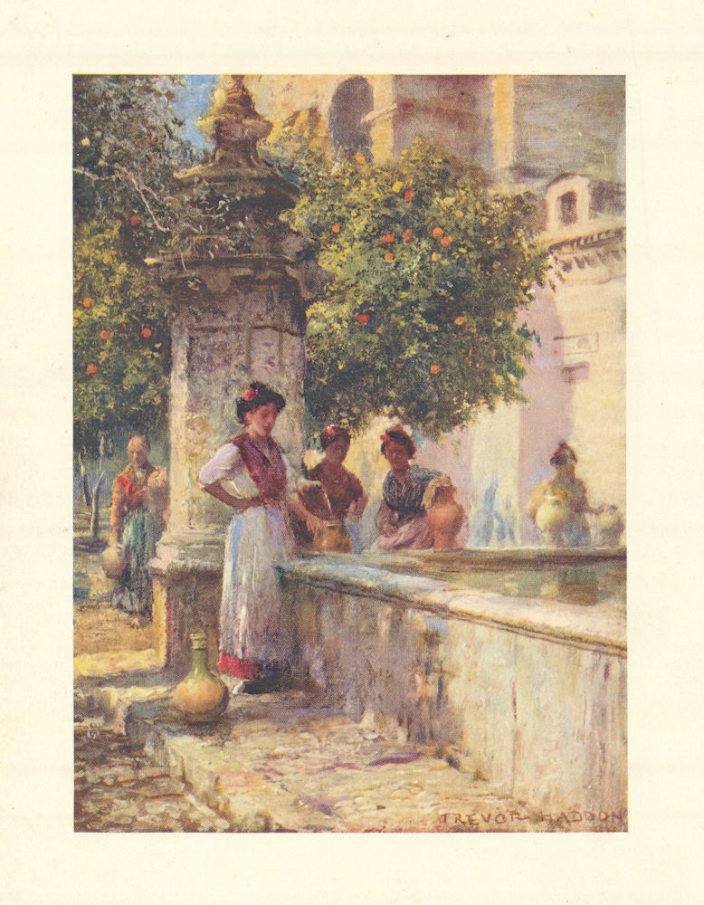 Cordoba - Fountain in the Patio de Los Naranjos. Haddon 1908 old antique print