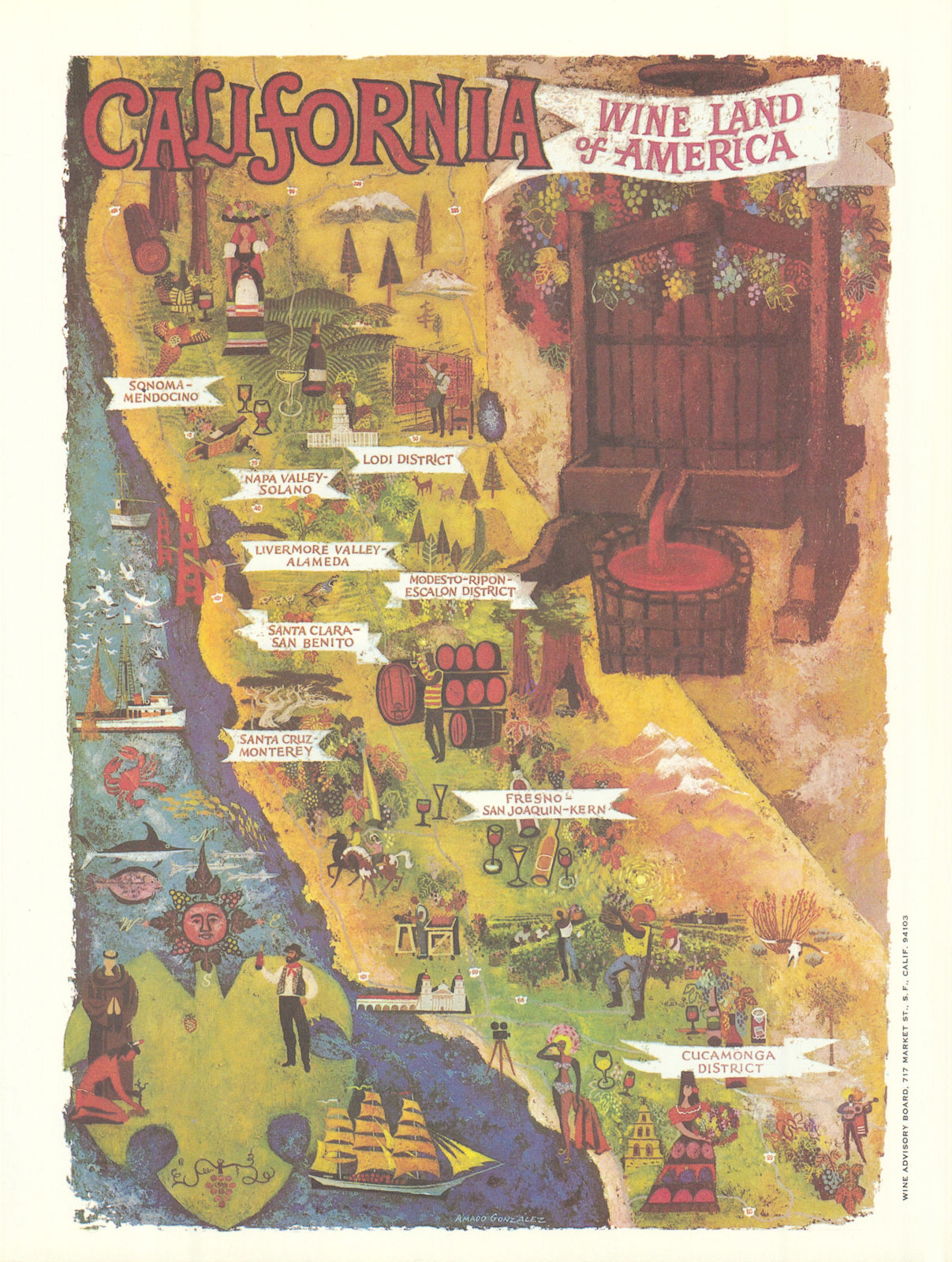 California - Wine land of America by Amado Gonzalez 1965 (1979) old map