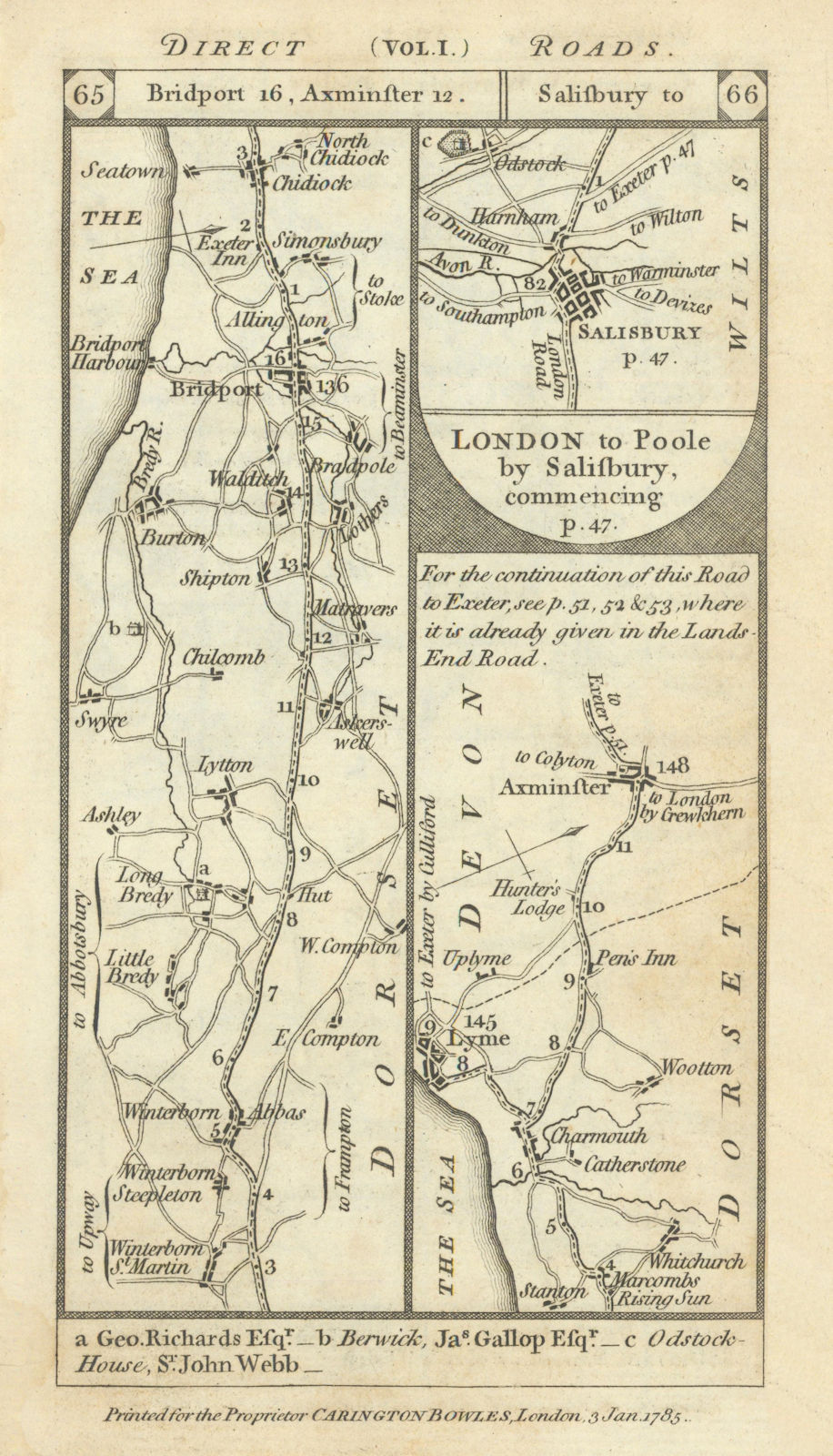 Associate Product Bridport-Lyme Regis-Axminster. Salisbury road strip map PATERSON 1785 old