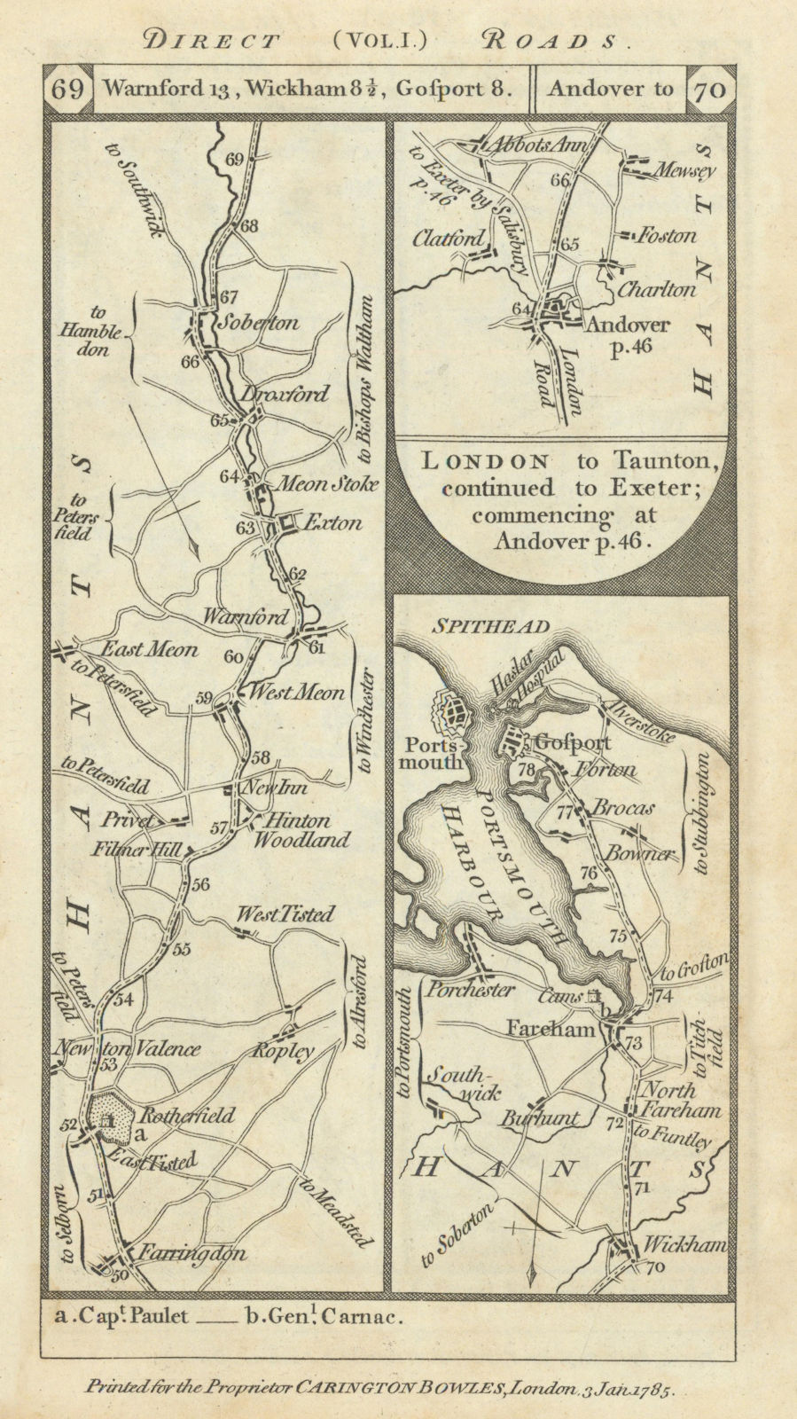 Farringdon-Fareham-Gosport-Portsmouth. Andover road strip map PATERSON 1785
