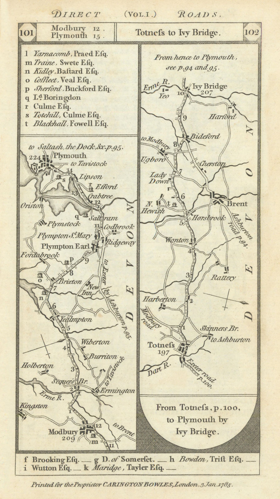 Associate Product Modbury-Plymouth. Totnes-South Brent-Ivybridge road strip map PATERSON 1785