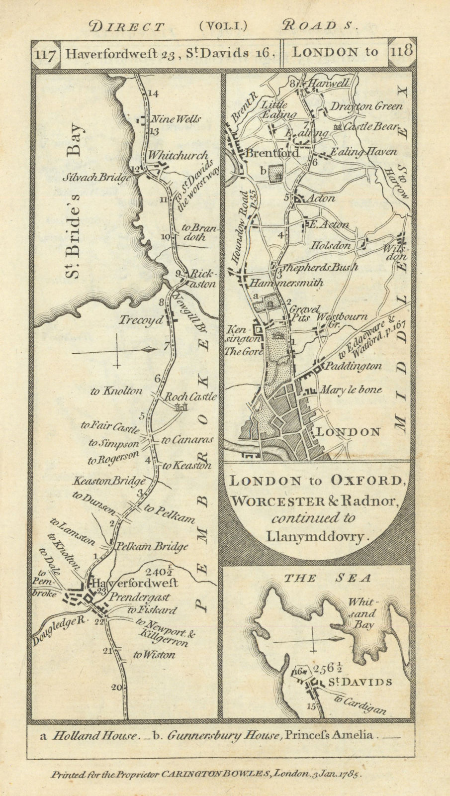 Haverfordwest-St. David's. Kensington-Ealing road strip map PATERSON 1785