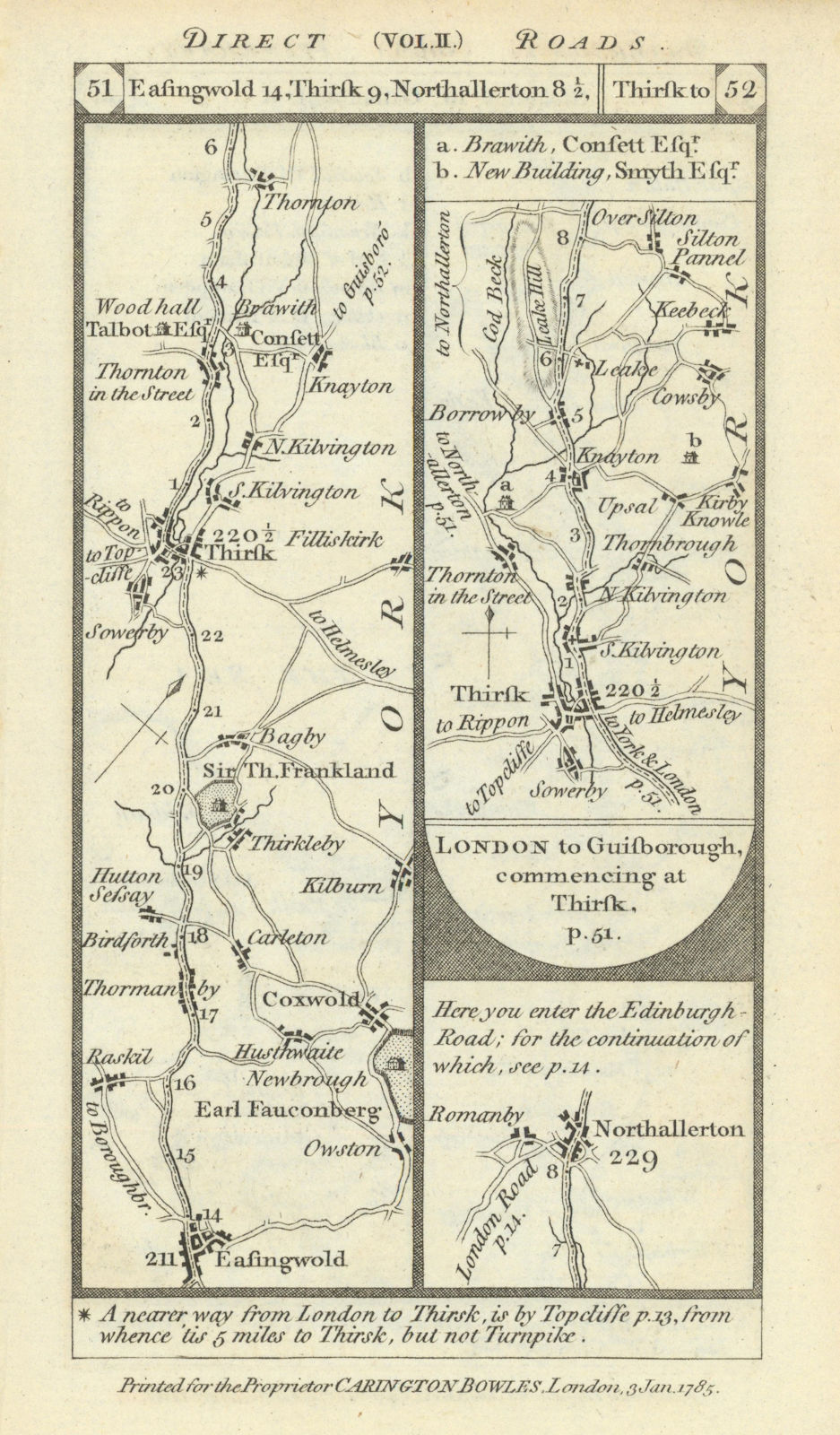 Associate Product Thirsk-Consett-Northallerton. Sowerby-Knayton road strip map PATERSON 1785