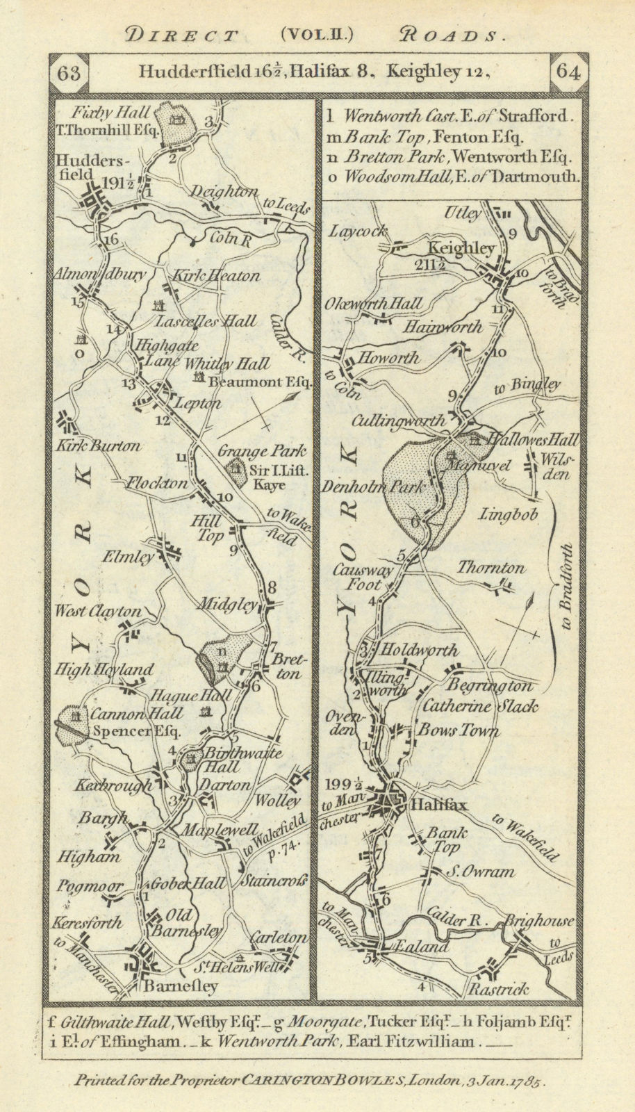 Barnsley - Huddersfield - Halifax - Keighley road strip map PATERSON 1785