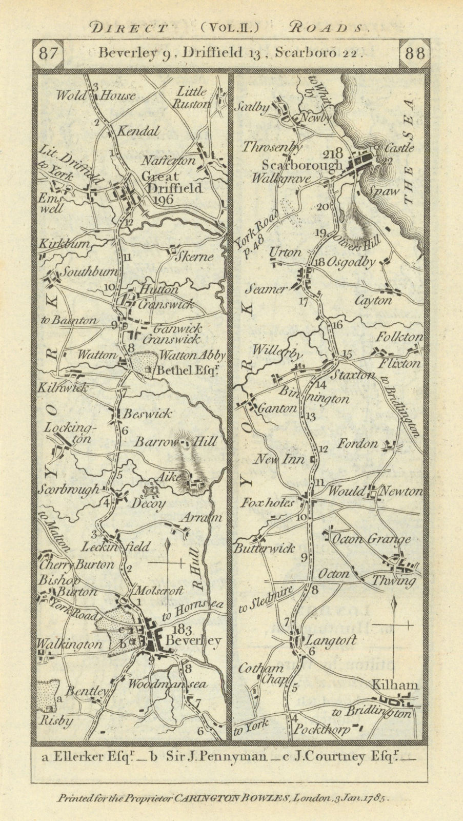 Associate Product Beverley-Driffield-Kilham-Willerby-Scarborough road strip map PATERSON 1785