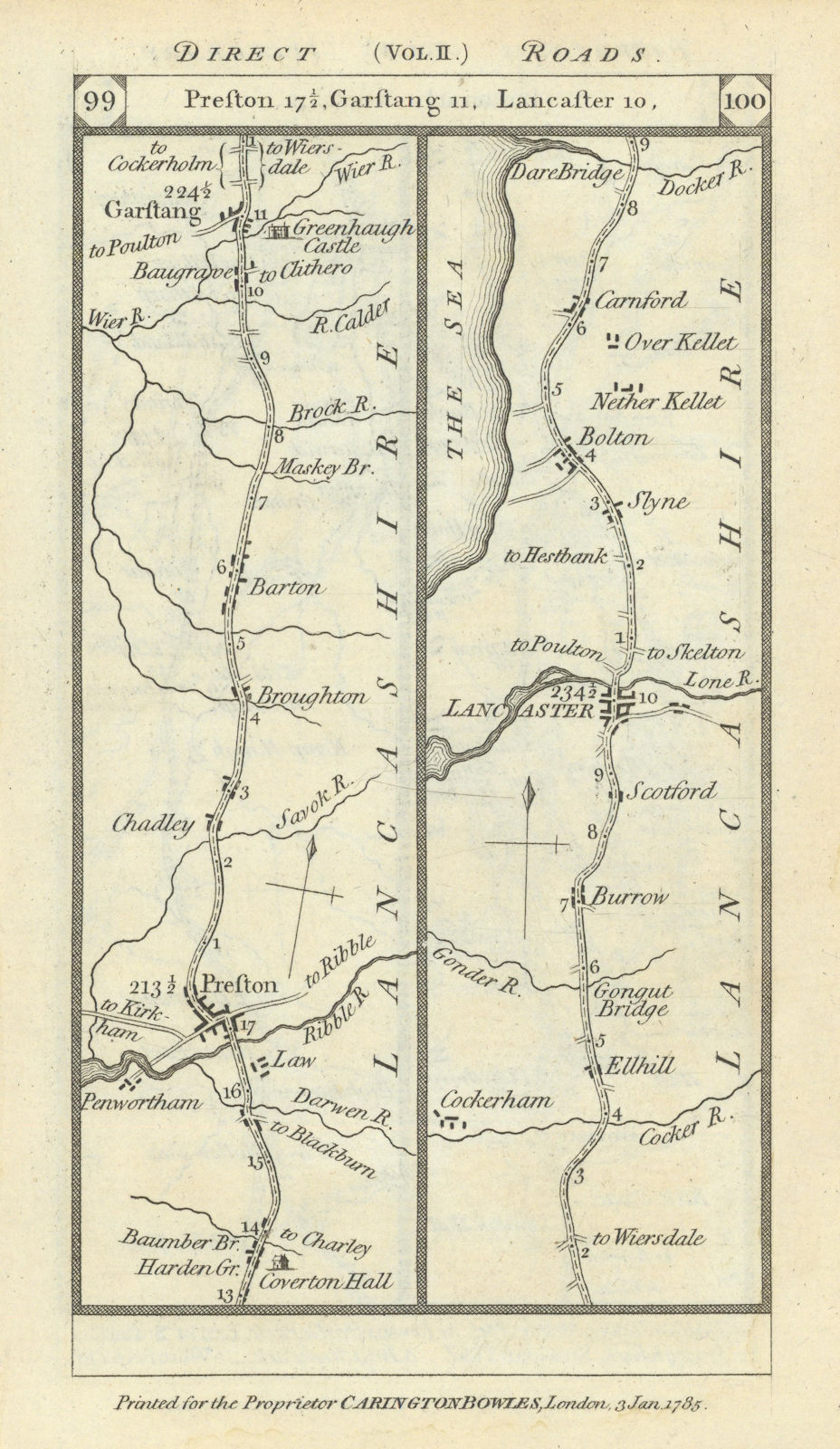 Associate Product Preston-Garstang-Lancaster-Bolton-Carnforth road strip map PATERSON 1785