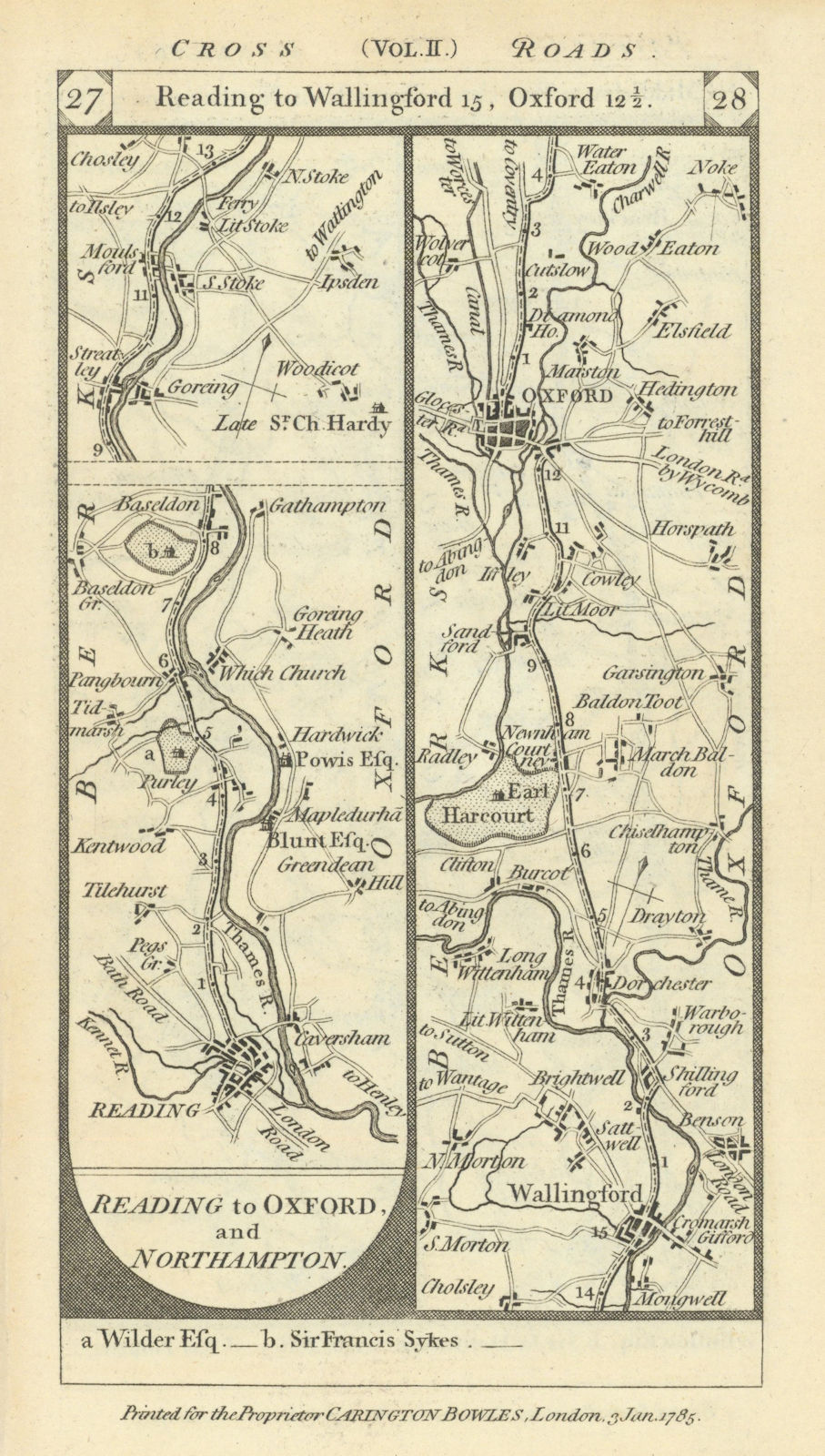 Associate Product Reading-Wallingford-Dorchester-Cowley-Oxford road strip map PATERSON 1785