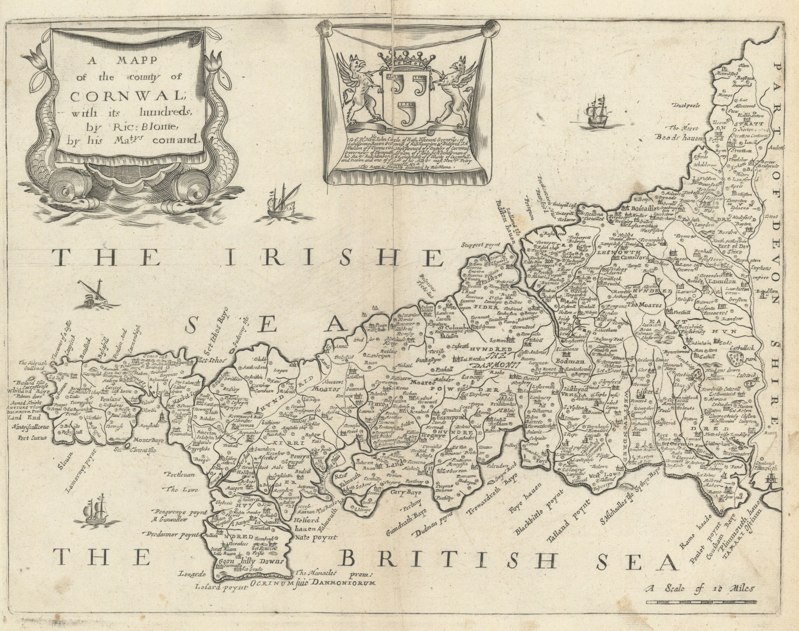 A Mapp of the county of Cornwal; With its Hundreds by Richard Blome 1673