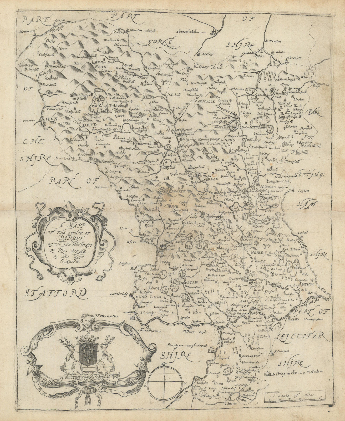 A Mapp of the County of Darbye with its Hundreds by Richard Blome 1673 old