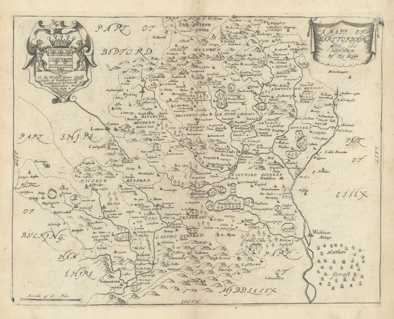Associate Product A Mapp of Hartfordshire with its hundreds by Richard Blome 1673 old