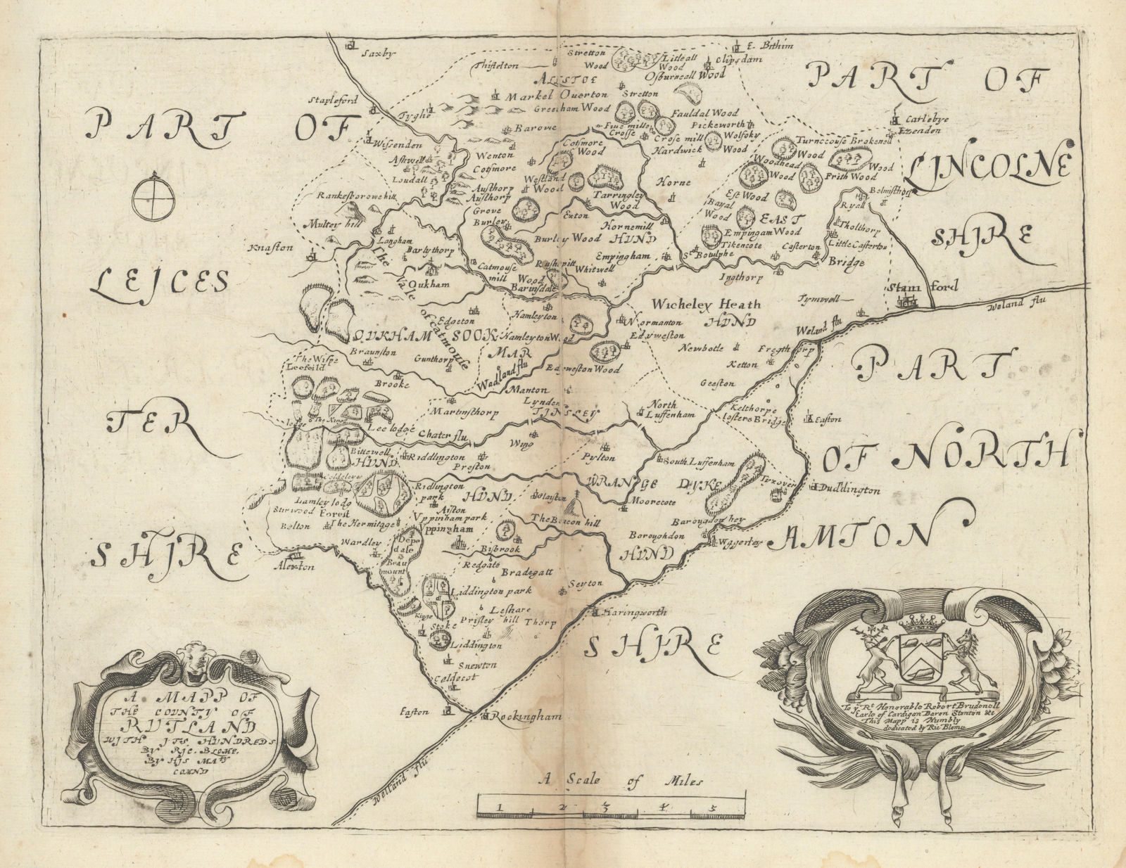 A Mapp of the County of Rutland with its Hundreds by Richard Blome 1673