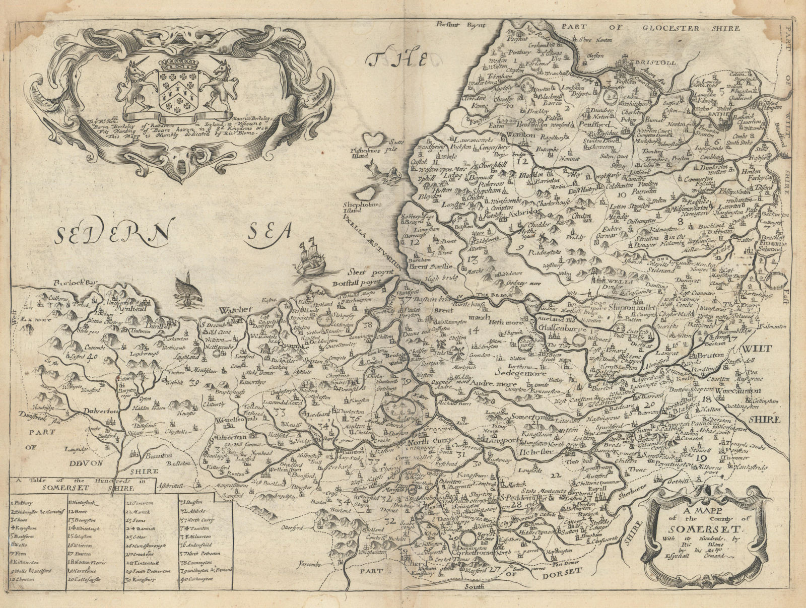 Associate Product A Mapp of the County of Somerset, with its Hundreds by Richard Blome 1673
