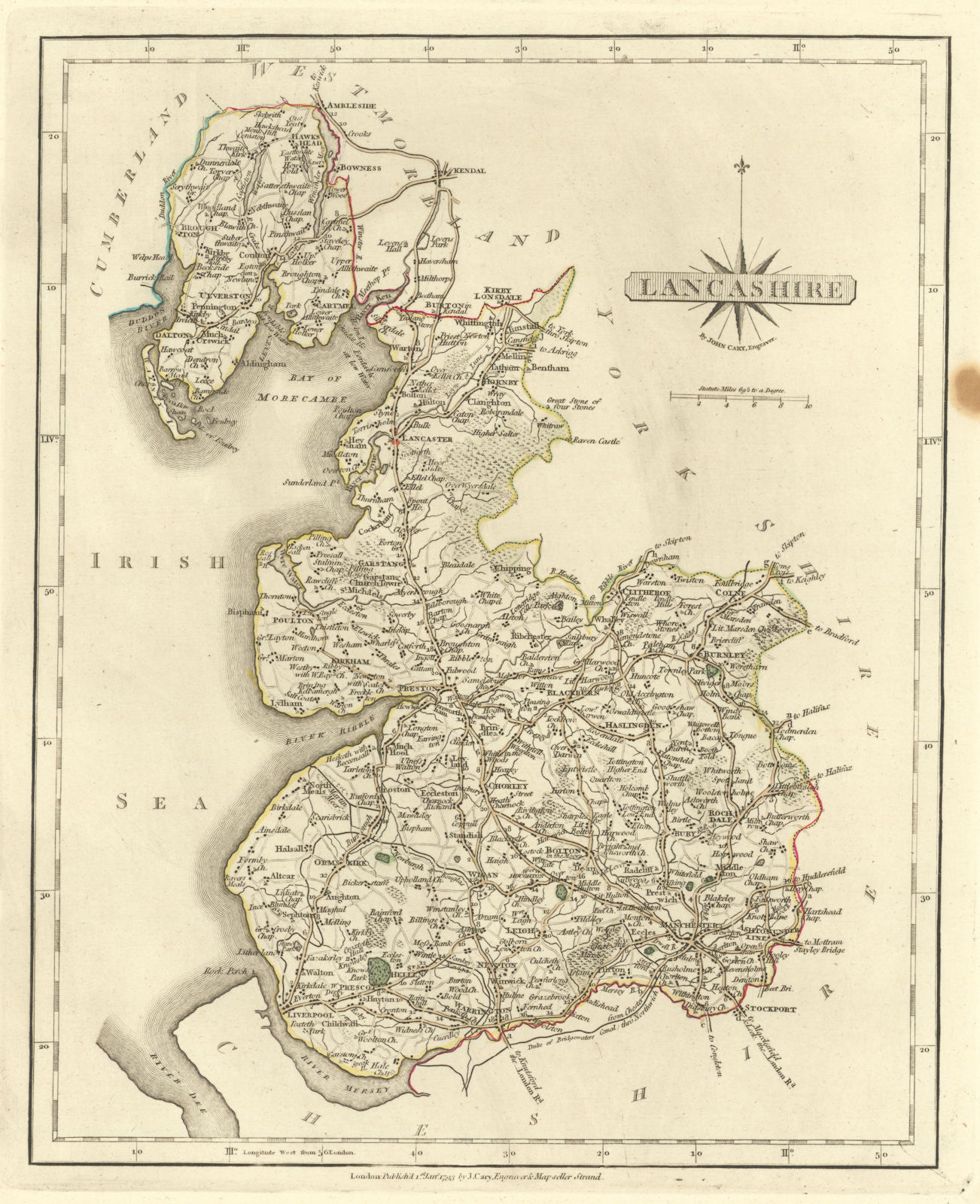 Associate Product Antique county map of STAFFORDSHIRE by JOHN CARY. Original outline colour 1793