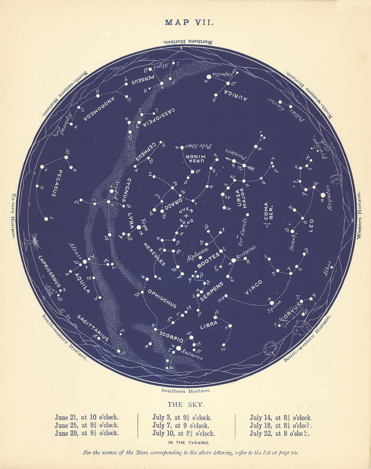 Associate Product STAR MAP VII. The Night Sky. June-July. Astronomy. PROCTOR 1896 old