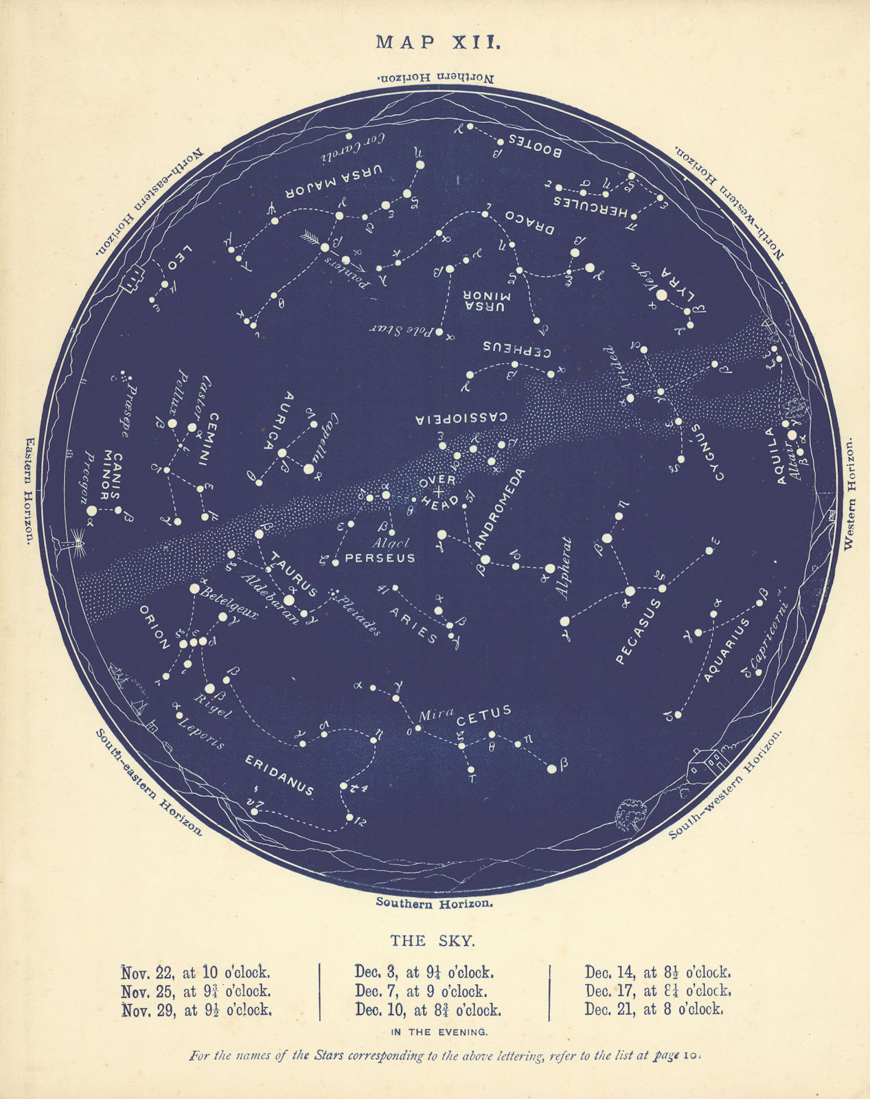STAR MAP XII. The Night Sky. November-December. Astronomy. PROCTOR 1896