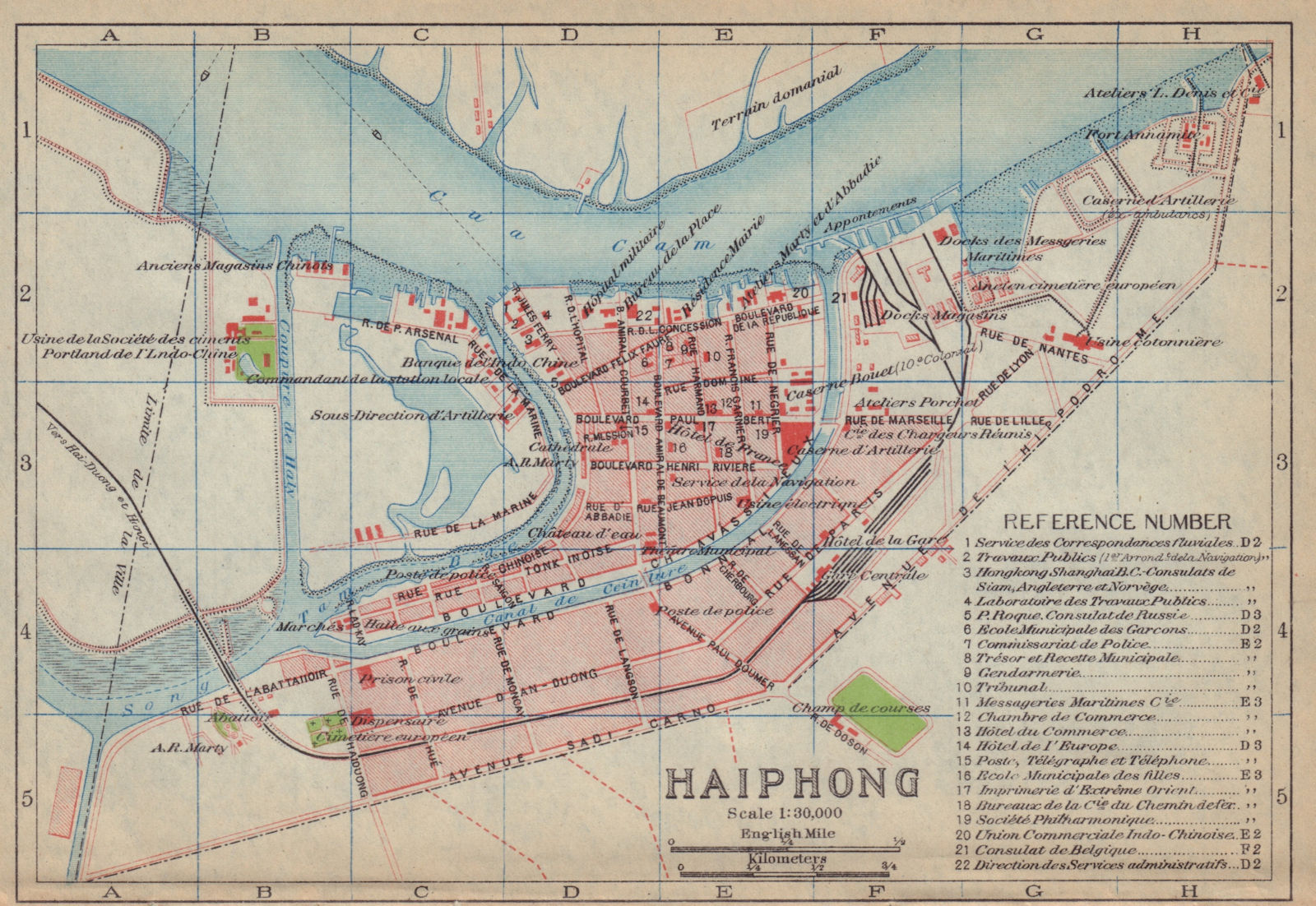Haiphong antique town city plan. Hai Phong. Vietnam 1917 old map chart