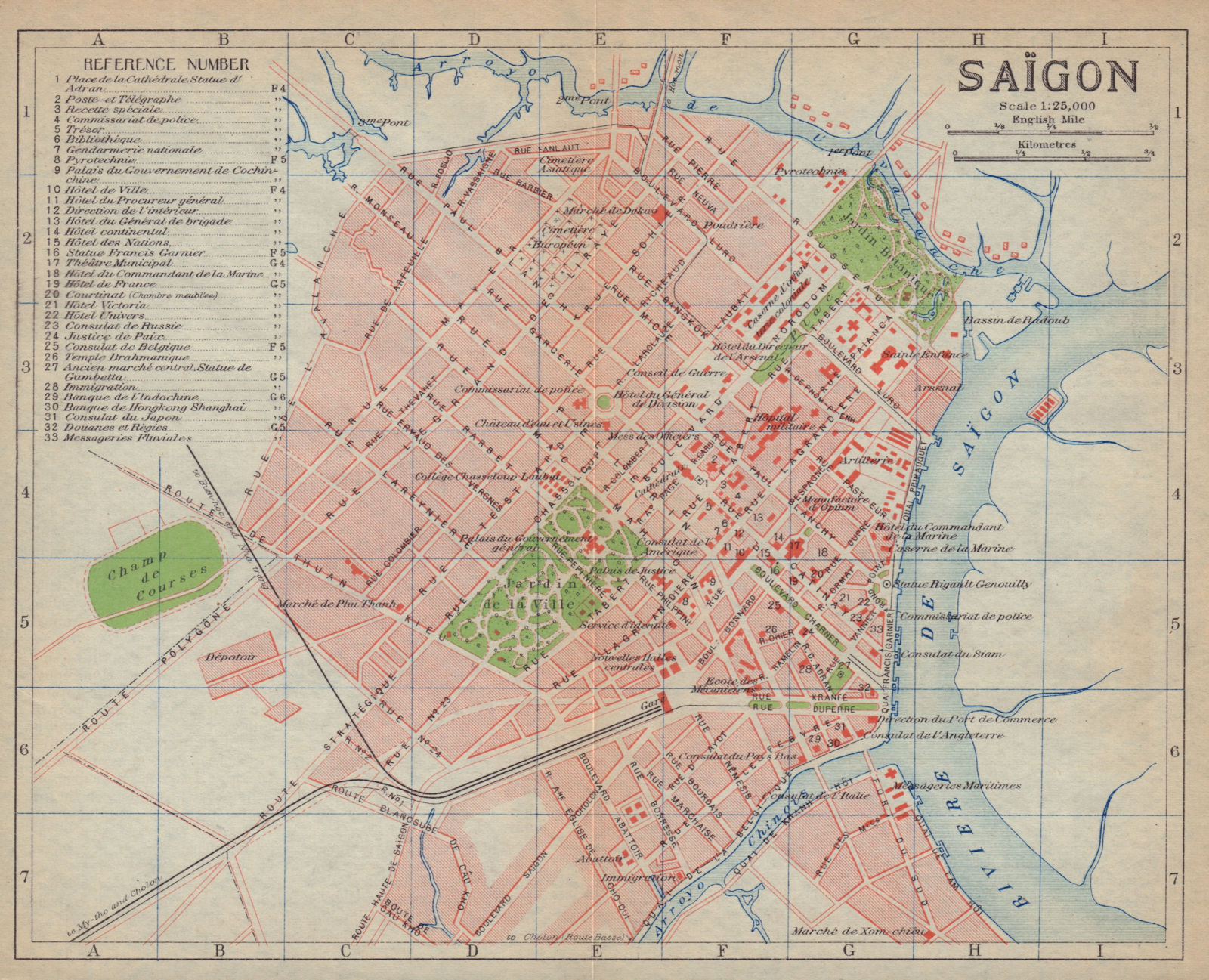 Saigon antique town city plan. Ho Chi Minh City. Vietnam 1917 old map