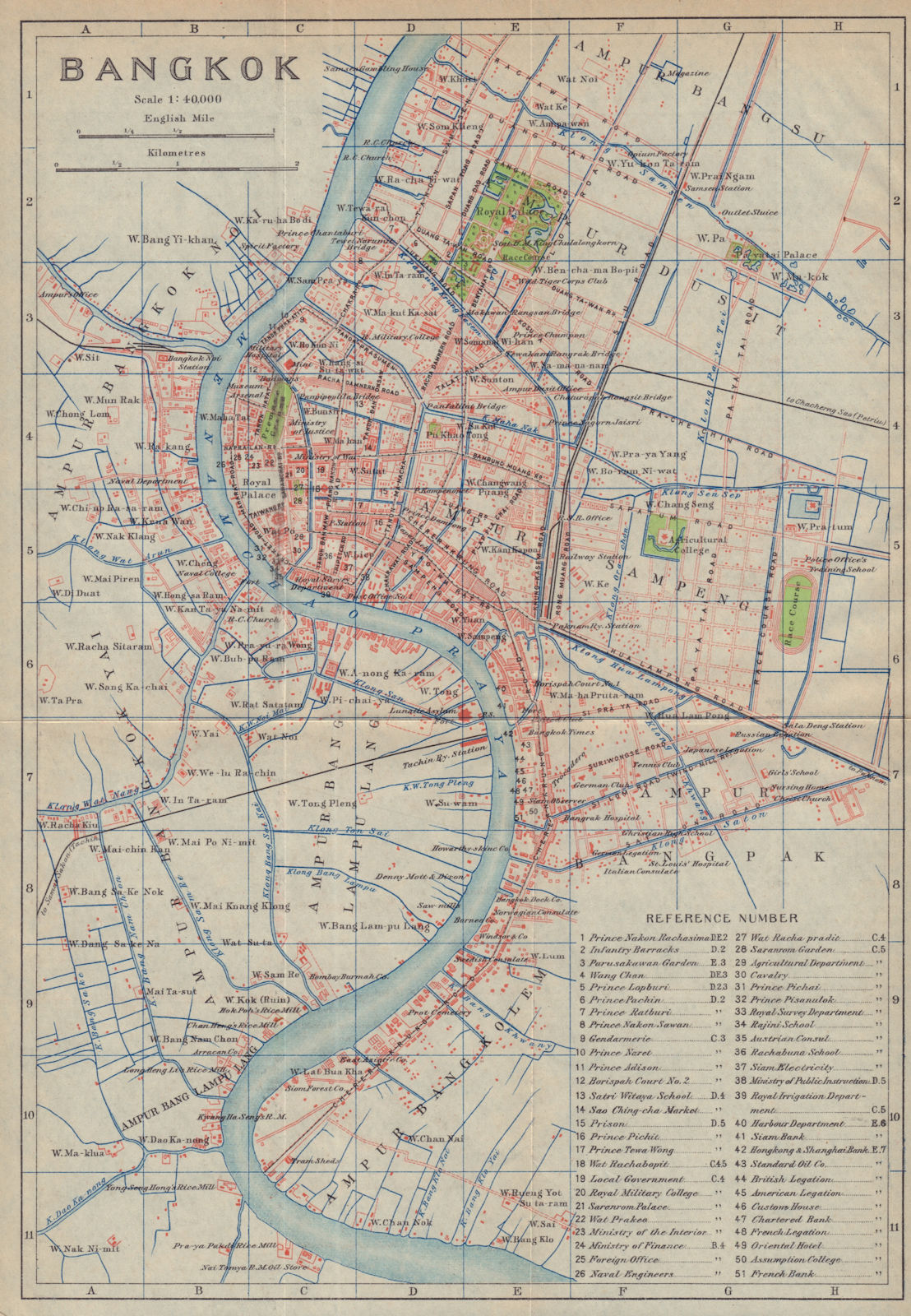 Bangkok antique town city plan. Thailand 1917 old map chart