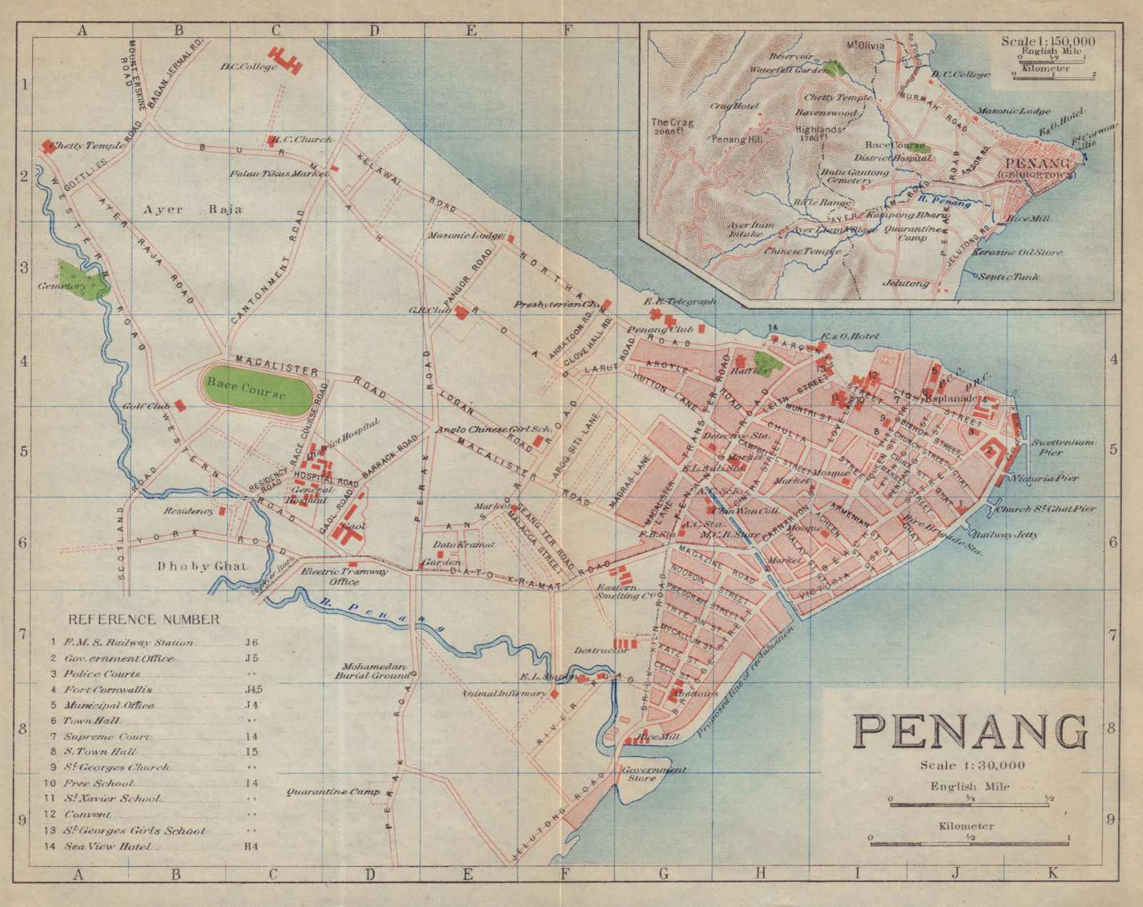 Associate Product George Town, Penang antique town city plan. Malaysia 1917 old map