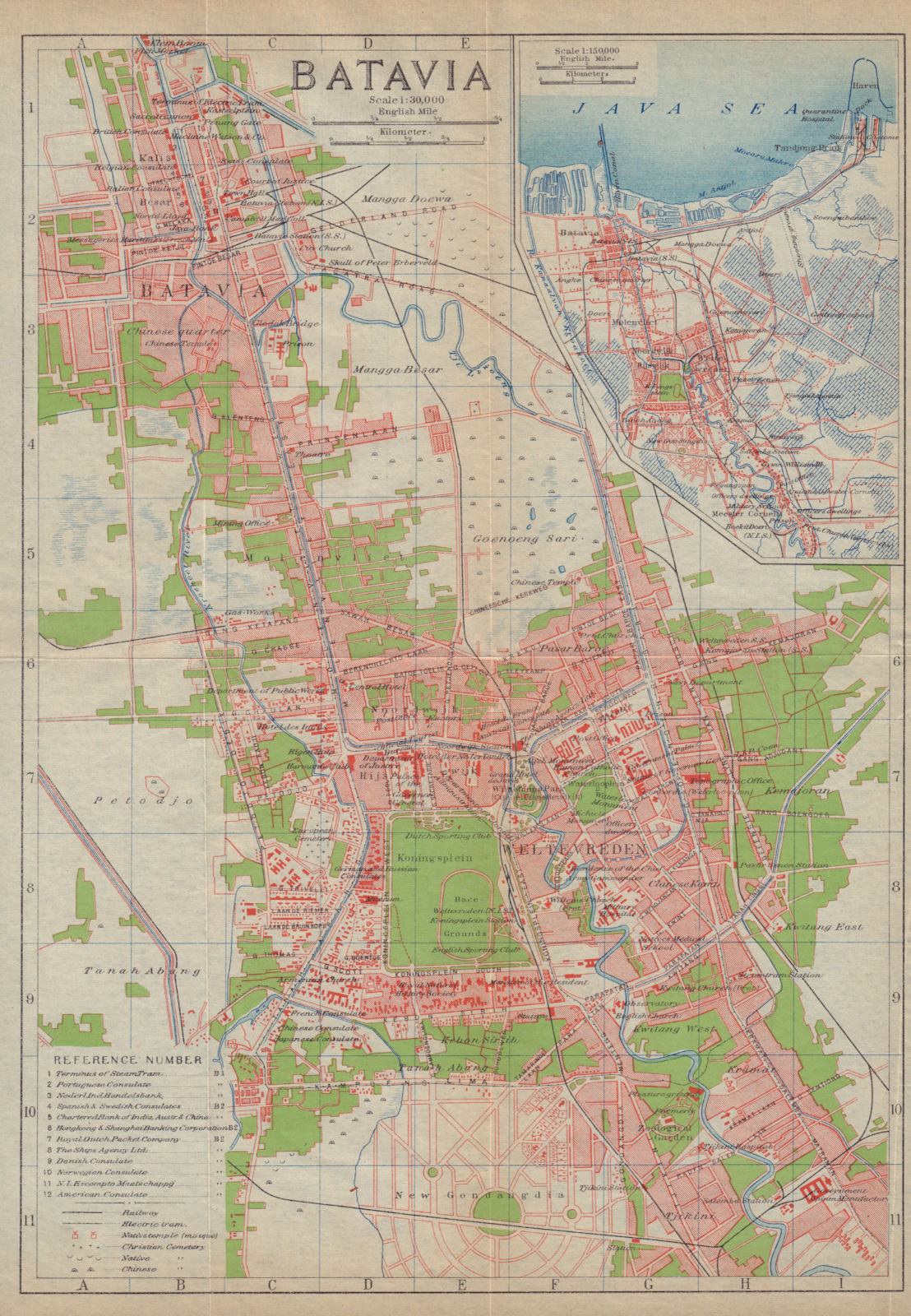 Batavia antique town city plan. Jakarta. Indonesia 1917 old map chart