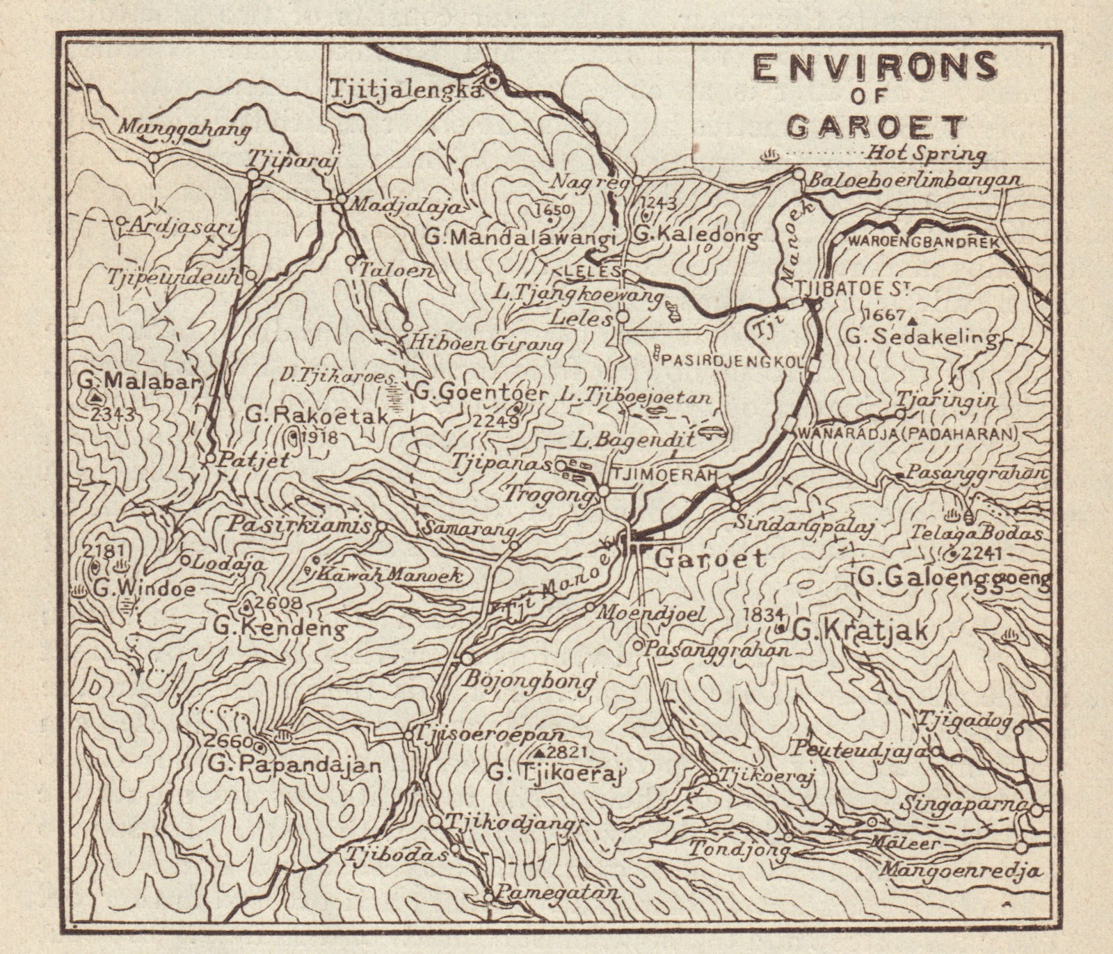 Garut, West Java. "Environs of Garoet" sketch map. Indonesia 1917 old