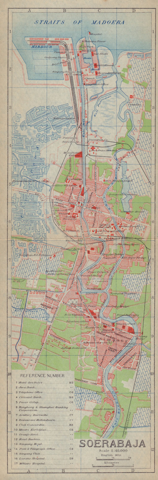 Surabaya antique town city plan. "Soerabaja". East Java, Indonesia 1917 map