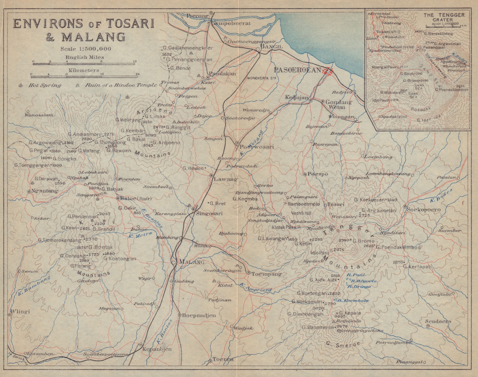 Tosari, Malang & environs. Pasuruan & Mount Bromo. East Java. Indonesia 1917 map