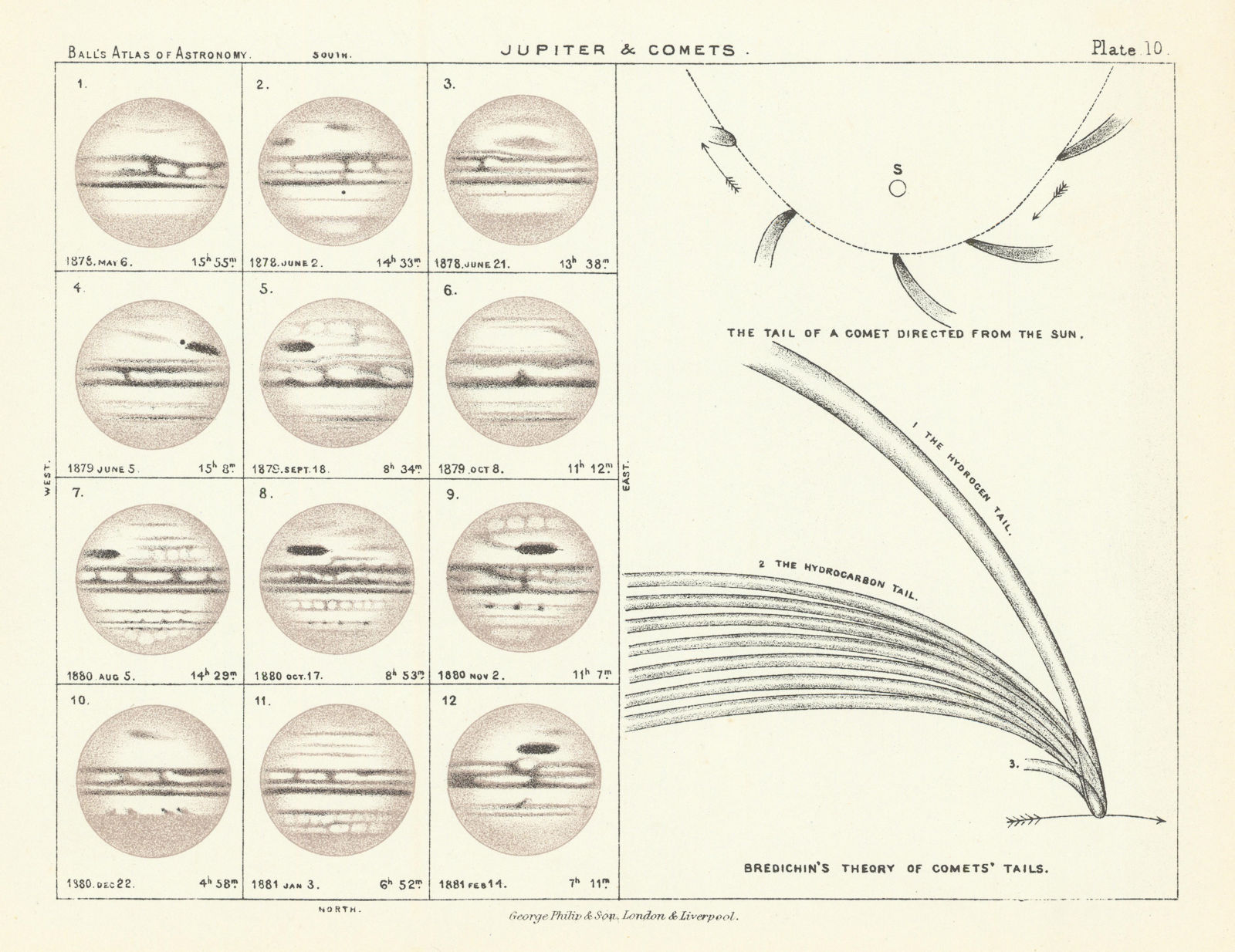 Jupiter's surface 1878-1881. Bredichin's Theory of Comets' tails. Astronomy 1892