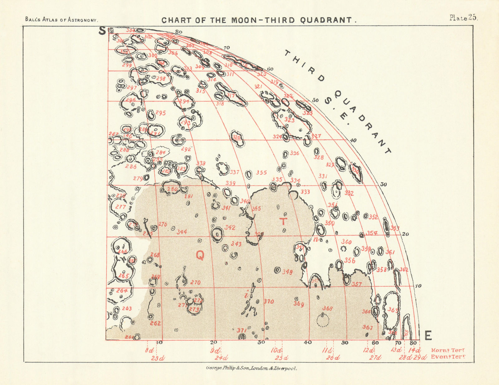 Chart of the Moon 3rd Quadrant - South East - by Robert Ball. Astronomy 1892 map