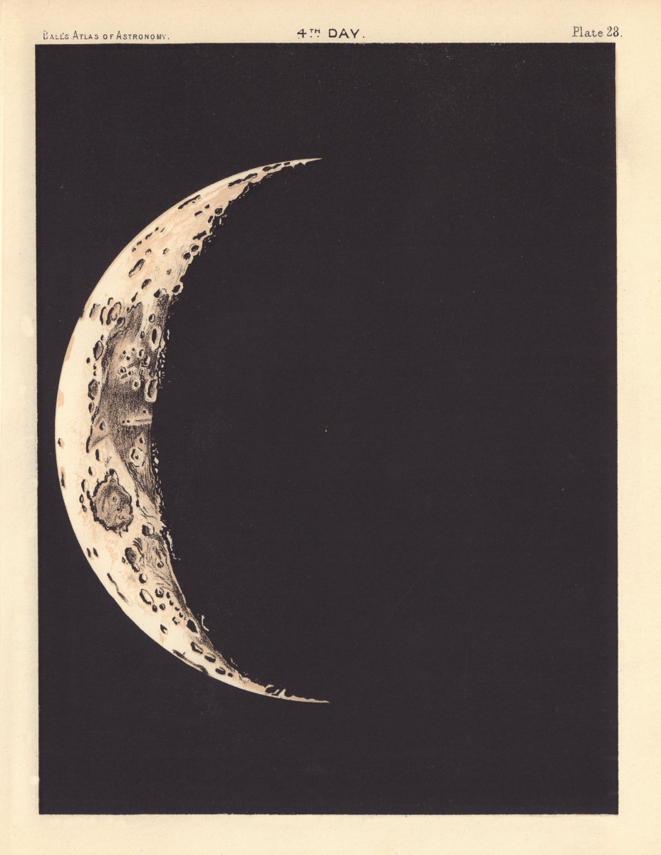 Associate Product Phases of the Moon - 4th day by Robert Ball. Astronomy 1892 old antique map