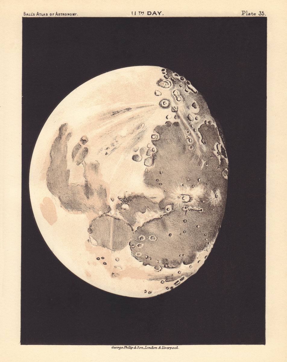 Associate Product Phases of the Moon - 11th day by Robert Ball. Astronomy 1892 old antique map