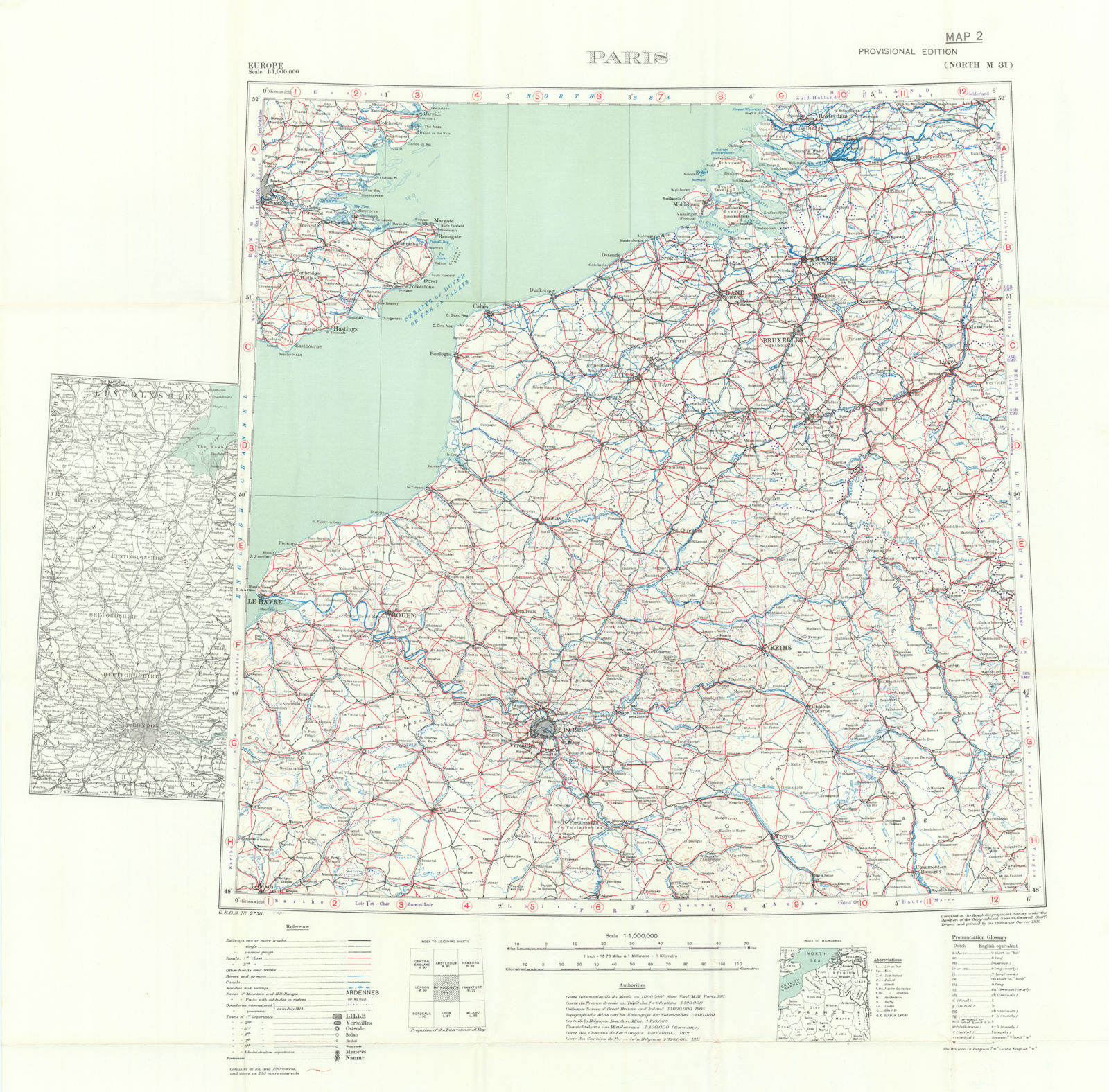 Northern France & Belgium 1914. First World War. 1933 old vintage map chart