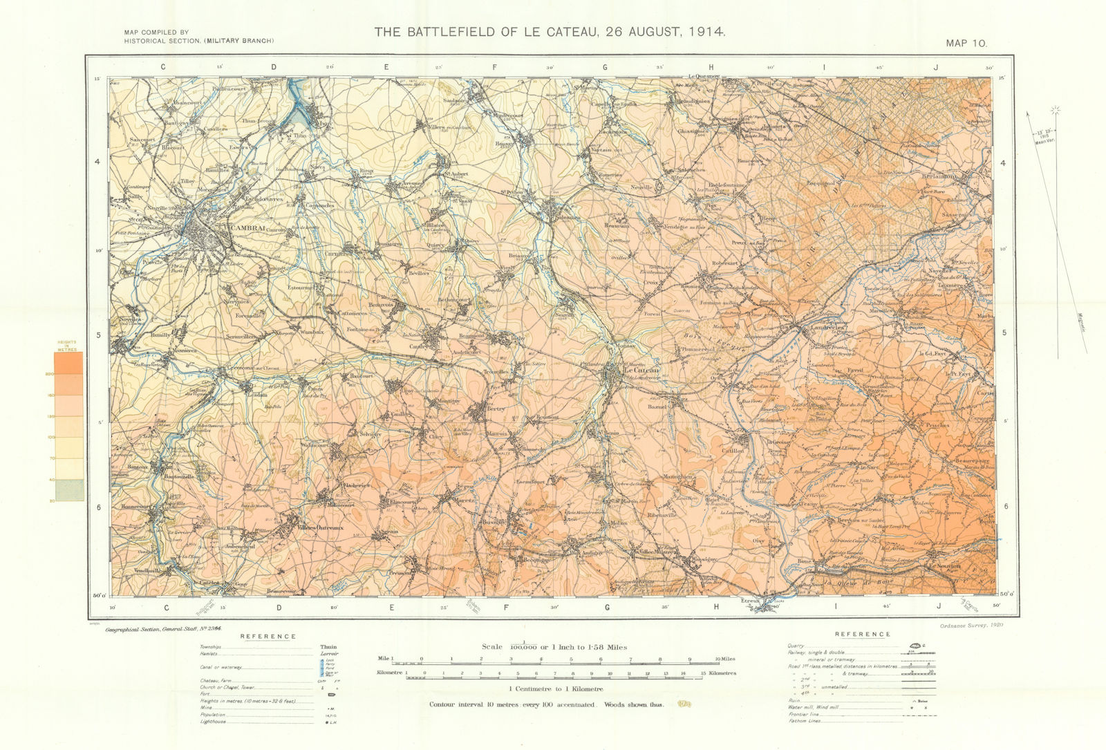Battlefield of Le Cateau, 26 August, 1914. First World War. 1933 old map